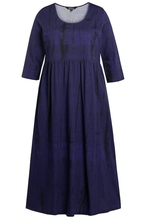 Šaty, batikovaný vzor, A střih, kapsy, kulatý výstřih, 3/4 rukávy