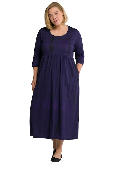 Šaty, batikovaný vzor, A střih, kapsy, kulatý výstřih, 3/4 rukávy