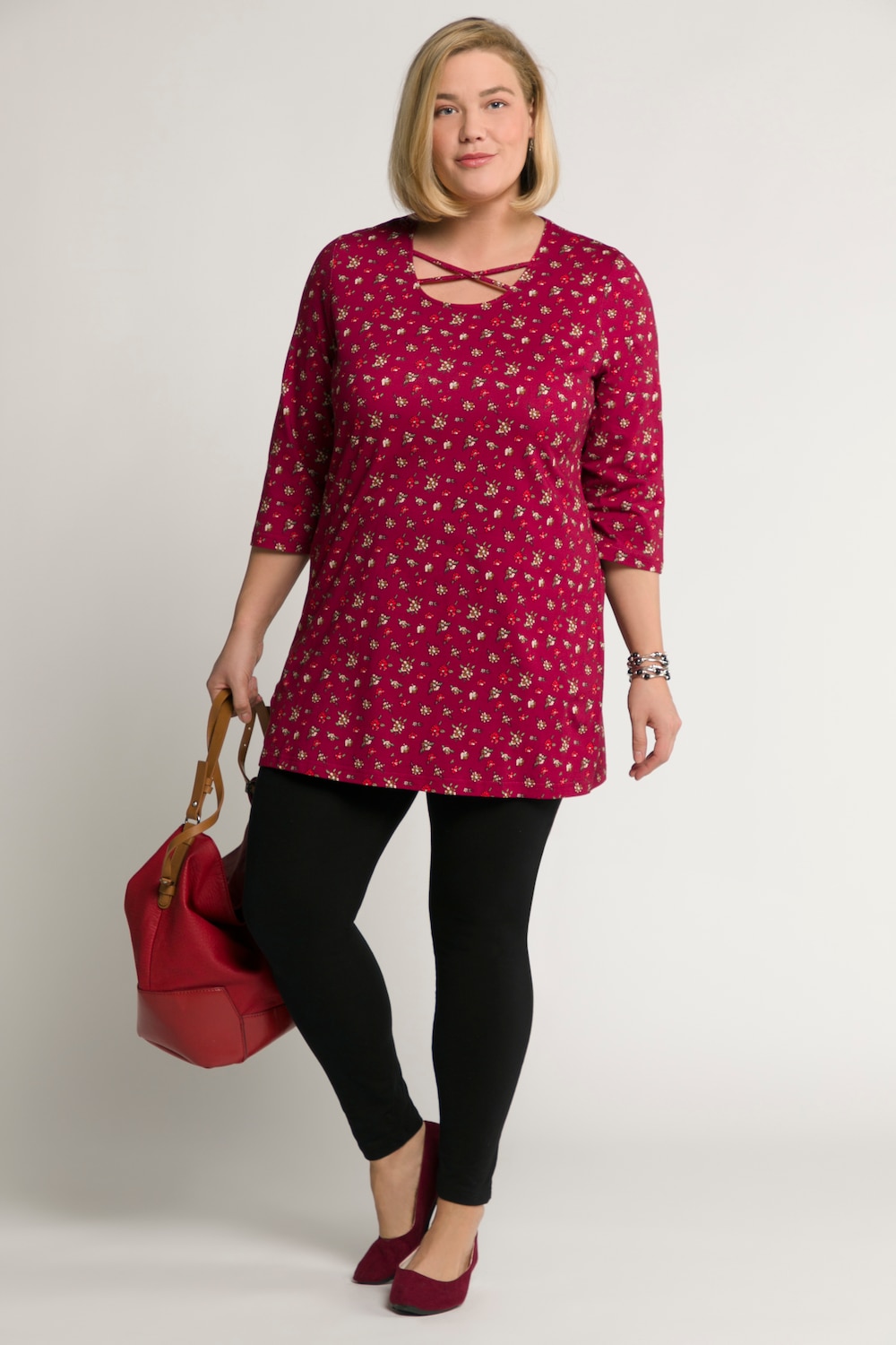 Grote Maten longline shirt, Dames, rood, Maat: 58/60, Katoen, Ulla Popken