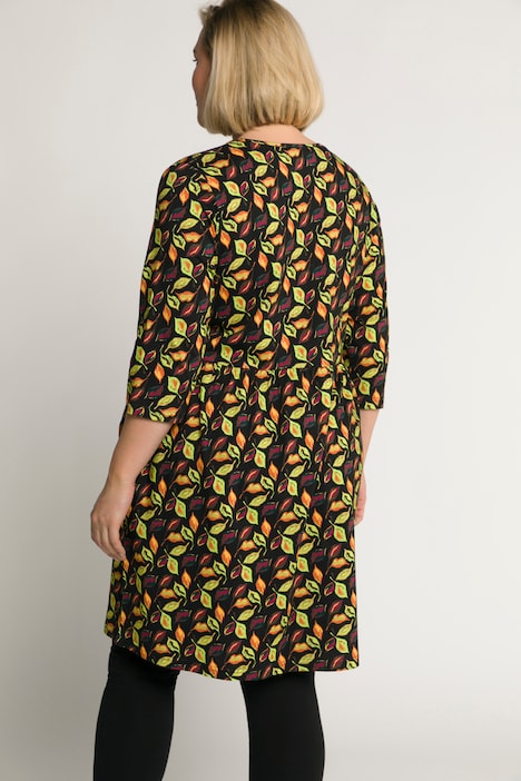 Leaf Print Empire Knit Tunic A-line Pocket Dress | More Dresses | Dresses