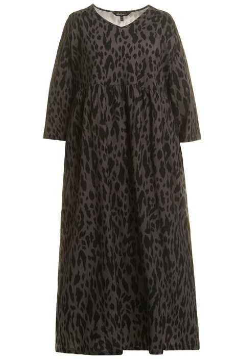 Šaty, žerzej, zvířecí vzor, výstřih do V, 3/4 rukávy