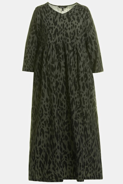 Kleid, Jersey, Animal Muster, V-Ausschnitt, 3/4-Ärmel
