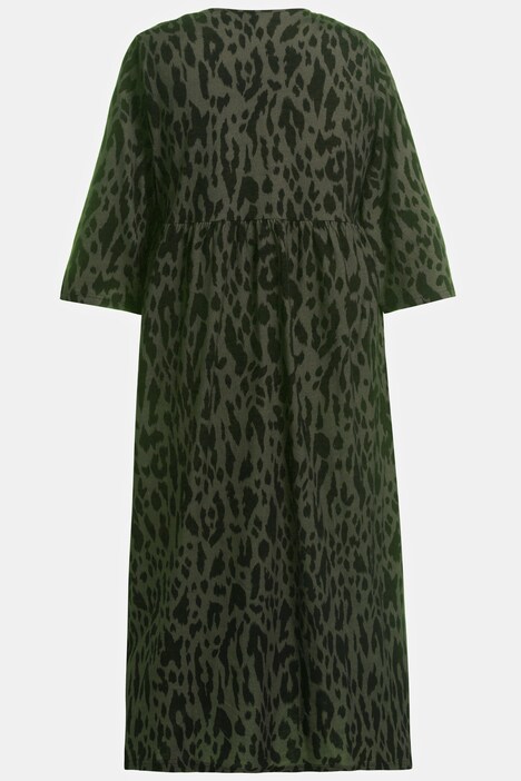 Kleid, Jersey, Animal Muster, V-Ausschnitt, 3/4-Ärmel