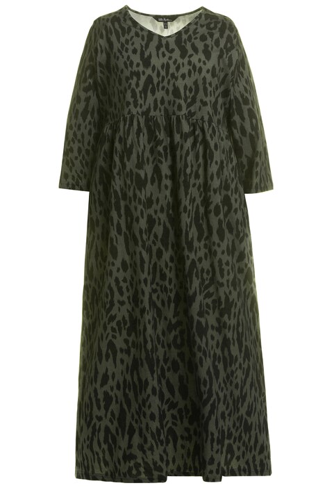 Šaty, žerzej, zvířecí vzor, výstřih do V, 3/4 rukávy