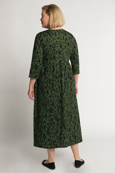 Kleid, Jersey, Animal Muster, V-Ausschnitt, 3/4-Ärmel