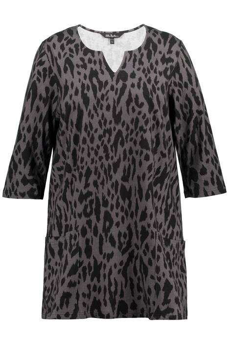 Dlouhé tričko, zvířecí potisk, tunikový výstřih, 3/4 rukávy