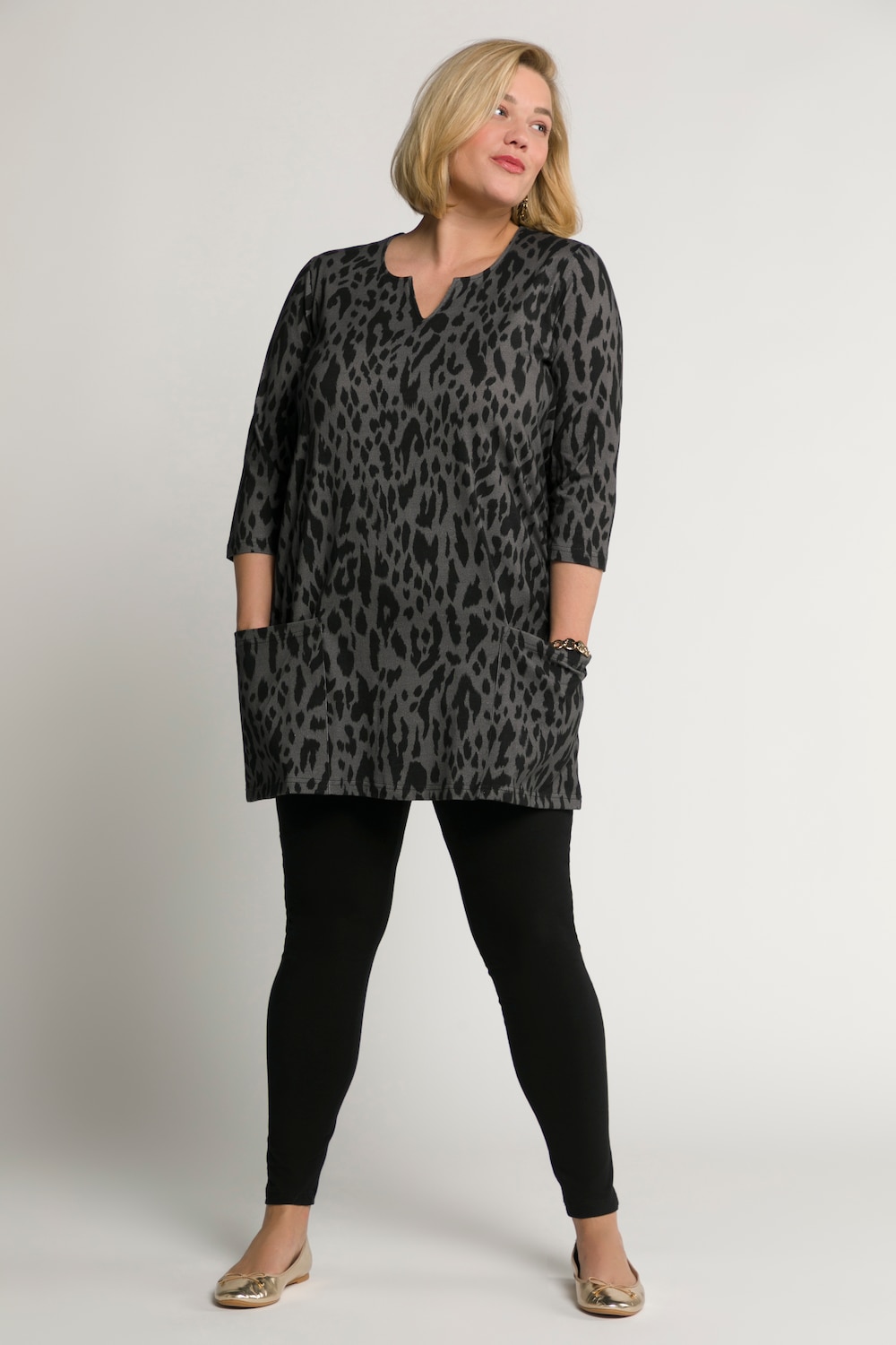 Grote Maten longline shirt, Dames, grijs, Maat: 54/56, Katoen, Ulla Popken