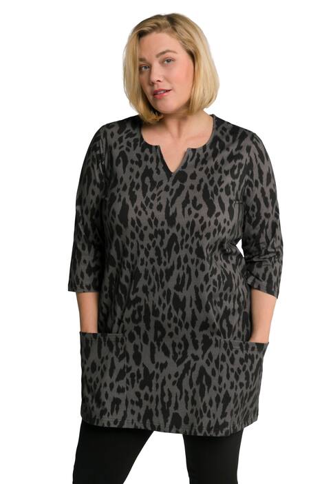 Dlouhé tričko, zvířecí potisk, tunikový výstřih, 3/4 rukávy