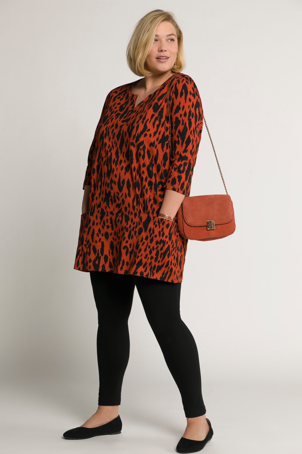 Grote Maten longline shirt, Dames, oranje, Maat: 50/52, Katoen, Ulla Popken