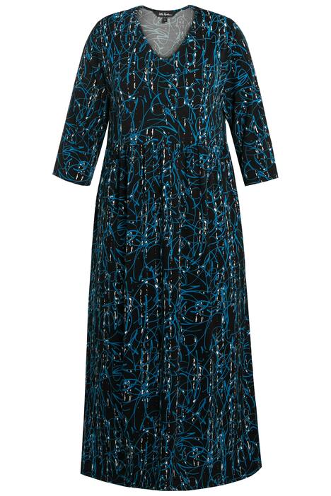 Šaty, žerzej, grafický vzor, výstřih do V, 3/4 rukávy