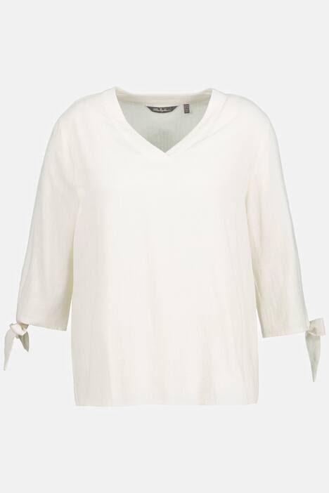 Bluzka z kokardkami, mieszanka lnu, dekolt w szpic, rękaw 3/4