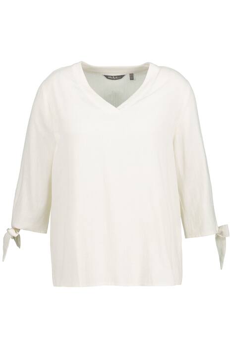 Halenka, lněná směs, výstřih do V, 3/4 rukávy, ozdobná mašle