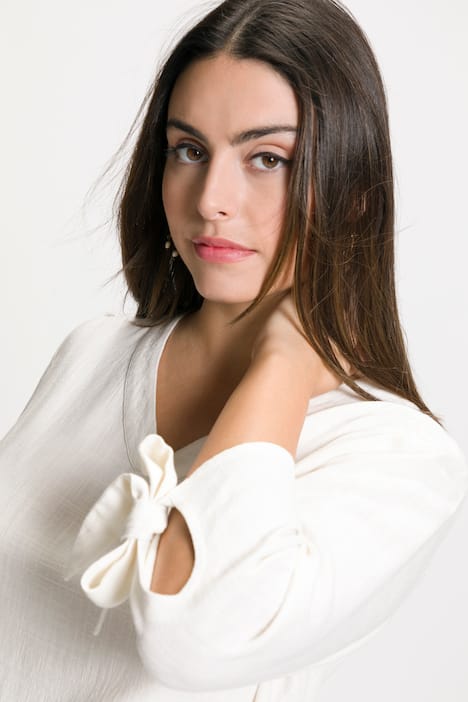 Bluzka z kokardkami, mieszanka lnu, dekolt w szpic, rękaw 3/4