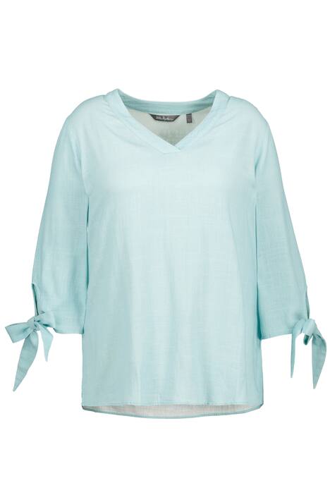 Halenka, lněná směs, výstřih do V, 3/4 rukávy, ozdobná mašle