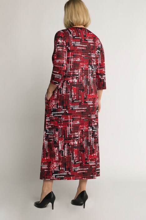 Kleid, Jersey, Grafik Muster, V-Ausschnitt, 3/4-Ärmel