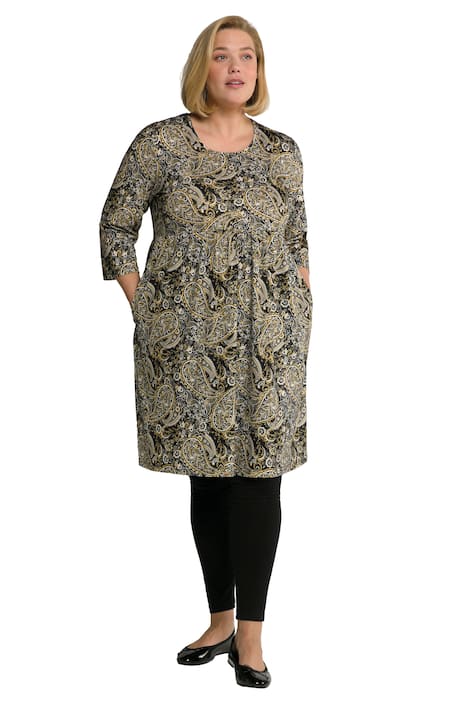 Šaty, potisk, A střih, kulatý výstřih, 3/4 rukávy