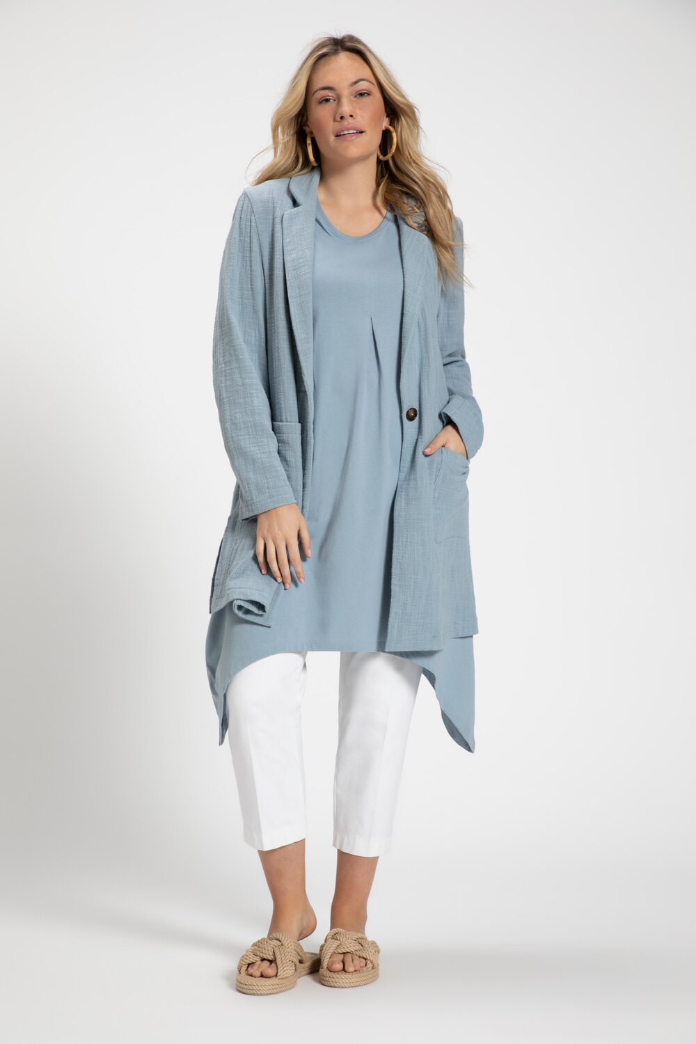 Grote Maten longline top, Dames, blauw, Maat: 50/52, Katoen, Ulla Popken Grote Maten longline top, Dames, blauw, Maat: 50/52, Katoen, Ulla Popken