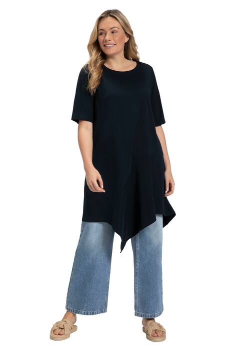 Dlouhé tričko, A střih, kulatý výstřih, krátké rukávy, biobavlna