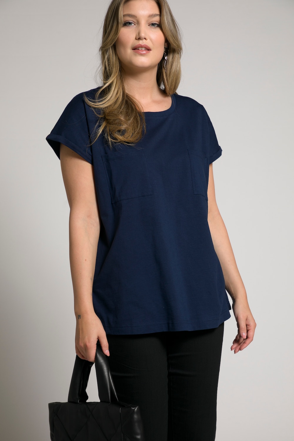 Grote Maten T-shirt, Dames, blauw, Maat: 46/48, Katoen/Synthetische vezels, Ulla Popken