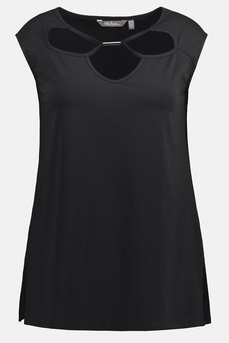 T-shirt z paskami w dekolcie