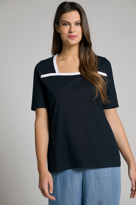 Contrast Trim Square Neck Short Sleeve Tee