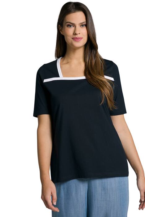 Tričko, ozdobná lemovka, Slim střih, hrantý výstřih, krátké rukávy