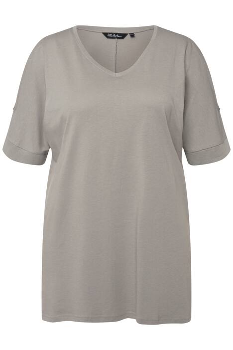 Dlouhé tričko, průstřihy na ramenou, výstřih do V, krátké rukávy