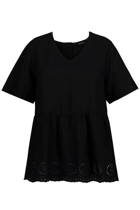 Tunika, výšivka, výstřih do V, krátké rukávy, lněná směs