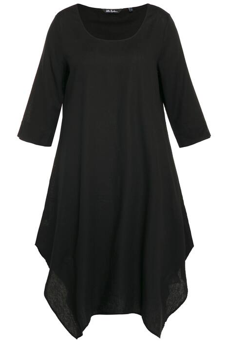 Midi šaty, balónový střih, kulatý výstřih, 3/4 rukávy, lněná směs