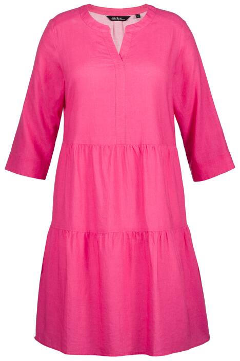 Midi šaty, A střih, tunikový výstřih, 3/4 rukávy, lněná směs