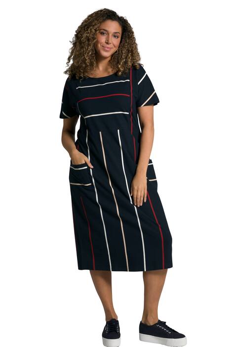 Midi šaty, pruhy, oversize, kulatý výstřih, krátké rukávy