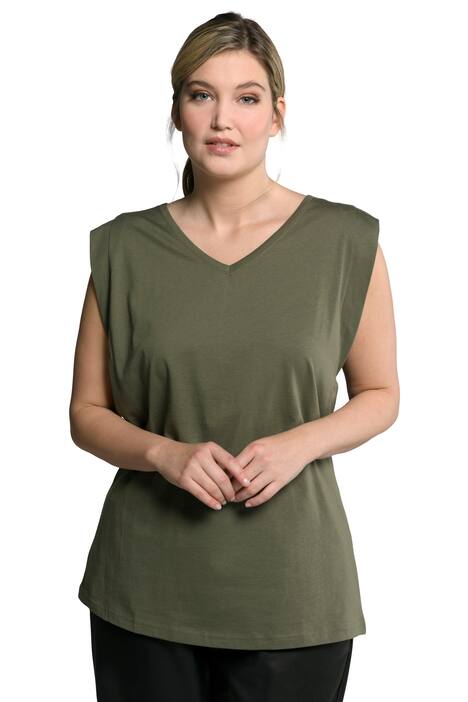 Tričko, ramenní vycpávky, kulatý výstřih, krátké rukávy