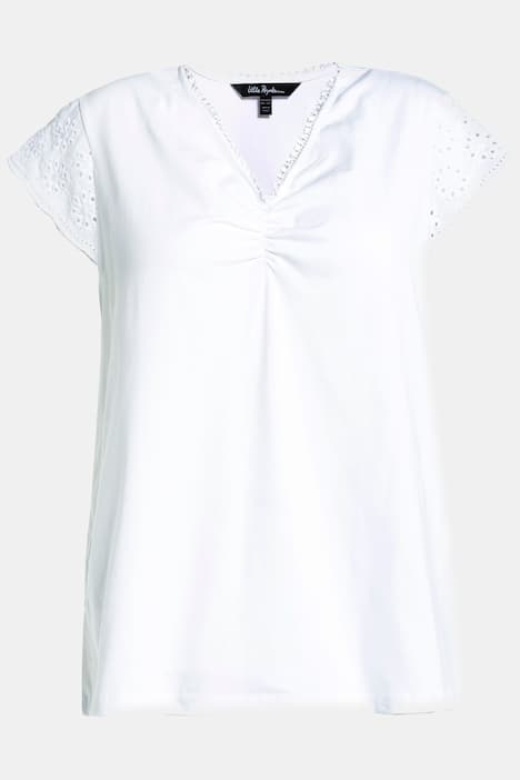 T-Shirt, Stickerei, A-Linie, V-Ausschnitt, Halbarm