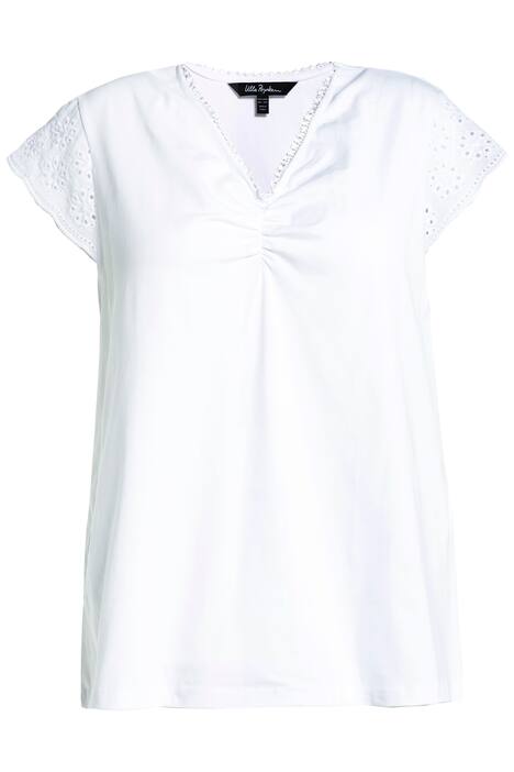 Tričko, výšivka, A střih, výstřih do V, krátké rukávy