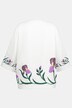 Embroidered Iris Open Stand-Up Collar Linen Shirt