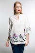 Embroidered Iris Open Stand-Up Collar Linen Shirt