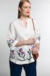 Embroidered Iris Open Stand-Up Collar Linen Shirt