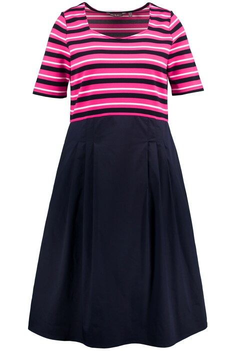 Midi šaty, proužky, A střih, srdcový výstřih, krátké rukávy