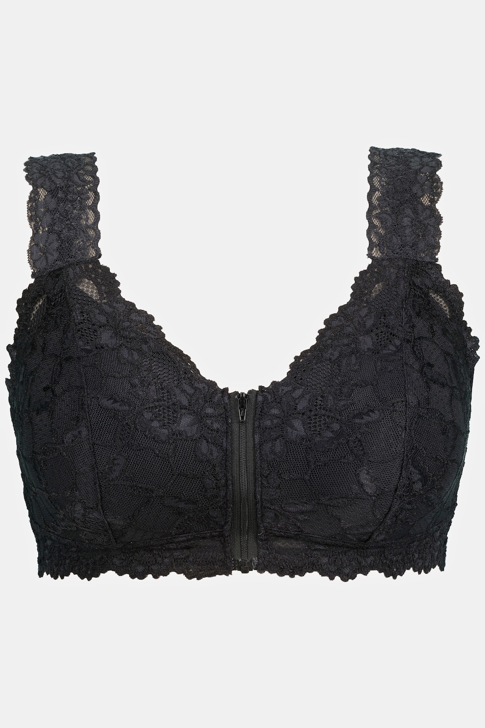Stora storlekar Bralette med spets och dragkedja, Dam, svart, storlek: 100B, Bomull/Syntetfibrer/Elastan, Ulla Popken