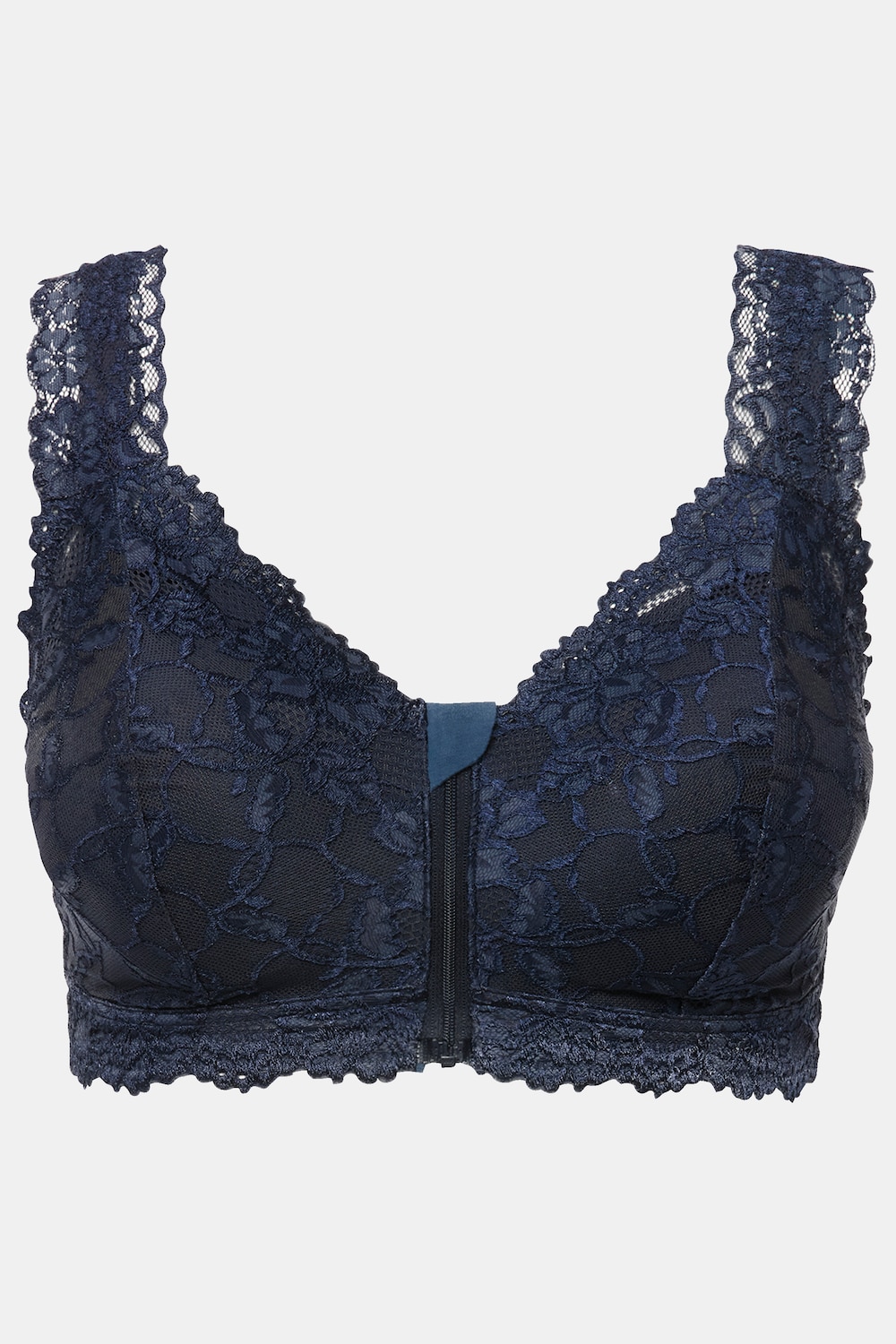 Stora storlekar Bralette med spets och dragkedja, Dam, blå, storlek: 90D, Bomull/Syntetfibrer/Elastan, Ulla Popken