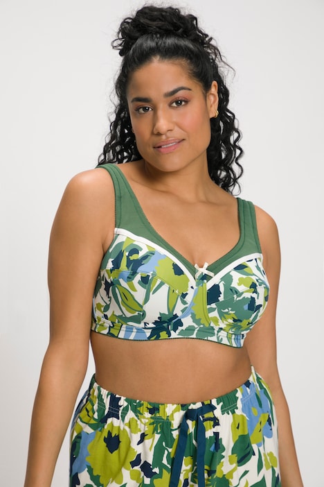 Floral Leaf Print Wirefree Kelly Fit Support Bra, Support