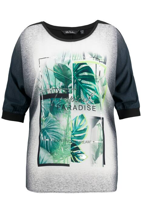 Tričko, listy, oversize, kulatý výstřih, 3/4 netopýří rukávy