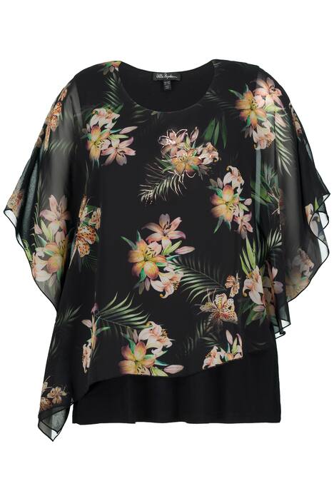 Halenkové tričko, květy, dvouvrstvé, kulatý výstřih, krátké rukávy