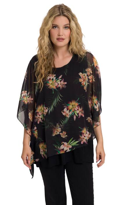 Halenkové tričko, květy, dvouvrstvé, kulatý výstřih, krátké rukávy