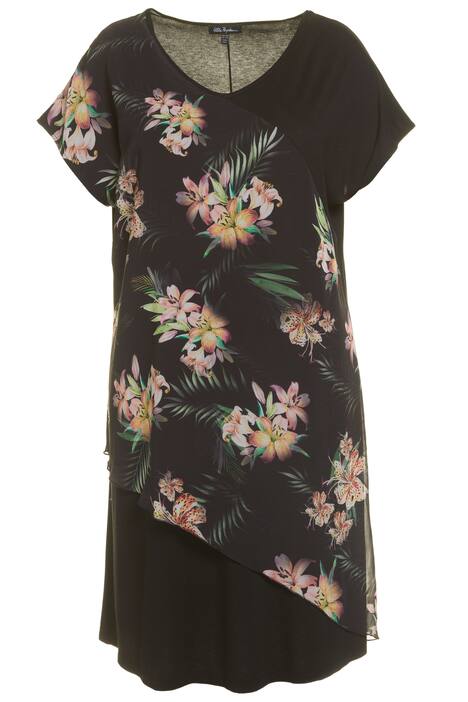 Midi šaty, květy, oversize, výstřih do V, krátké rukávy