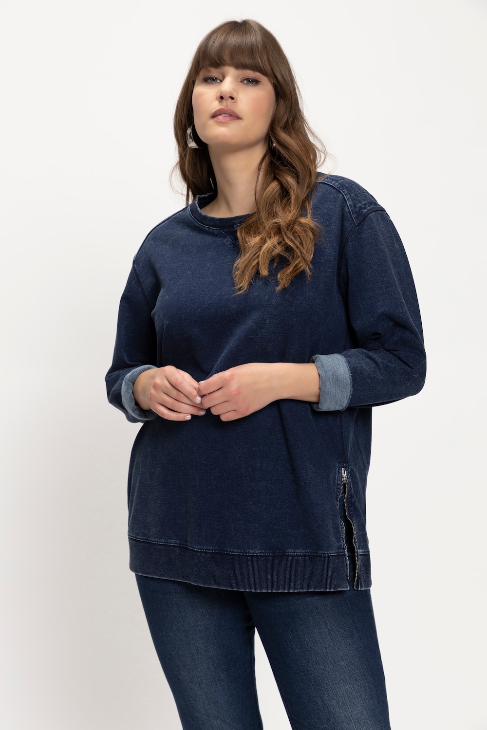 Grote Maten sweatshirt, Dames, blauw, Maat: 54/56, Katoen, Ulla Popken