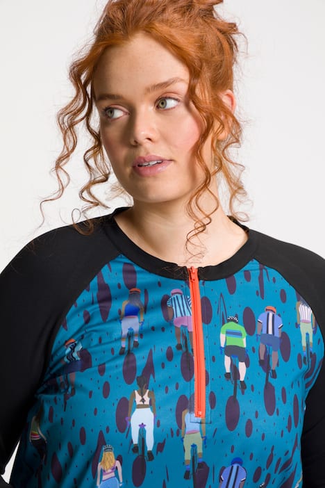 Funktionsshirt, Bikergirls, Stehkragen, 3/4-Arm, Zipper