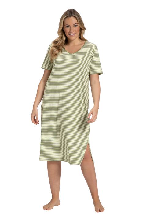 Noční košile, proužky, výstřih do V, krátké rukávy, biobavlna