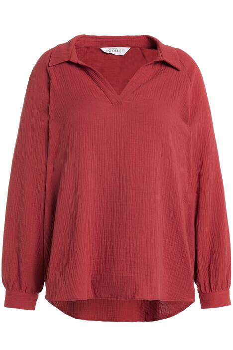 Mušelínová tunika, volný střih, výstřih do V, dlouhé rukávy