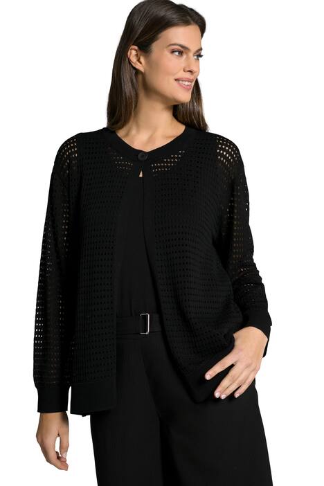 Rozepínací svetr, děrovaný úplet, lodičkový výstřih